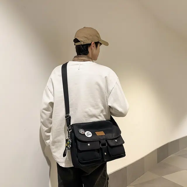 醇龙棉复古初高中学生帆布包 出游旅行大容量收纳包简约纯色斜挎包男女多色