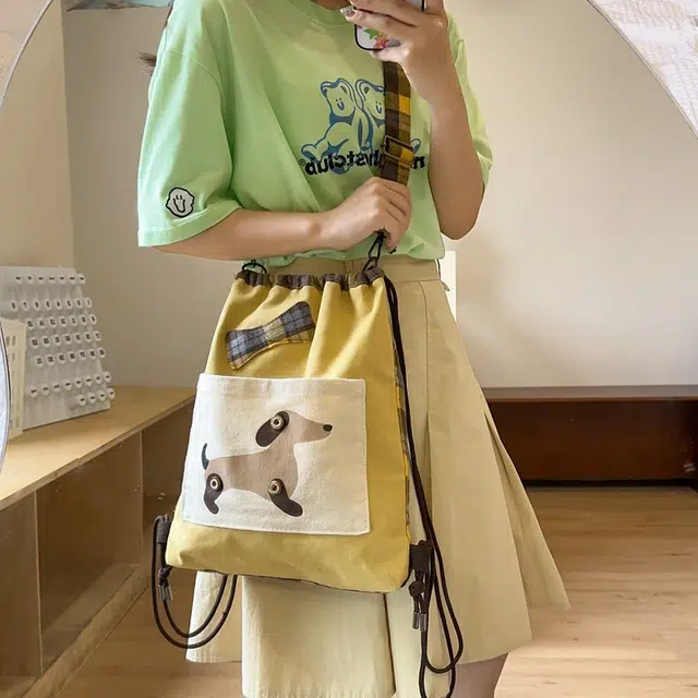 醇龙时尚帆布包女包可爱小熊韩版单肩斜挎包大容量学生手提上课包 帆布