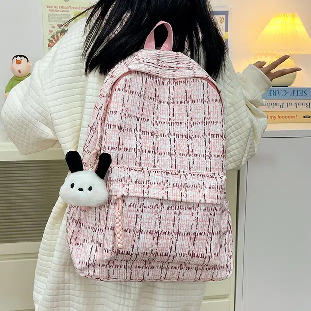 醇龙 文艺清新格子书包高中学生秋冬校园旅行旅游双背包 尼龙 双肩包 女款 多色