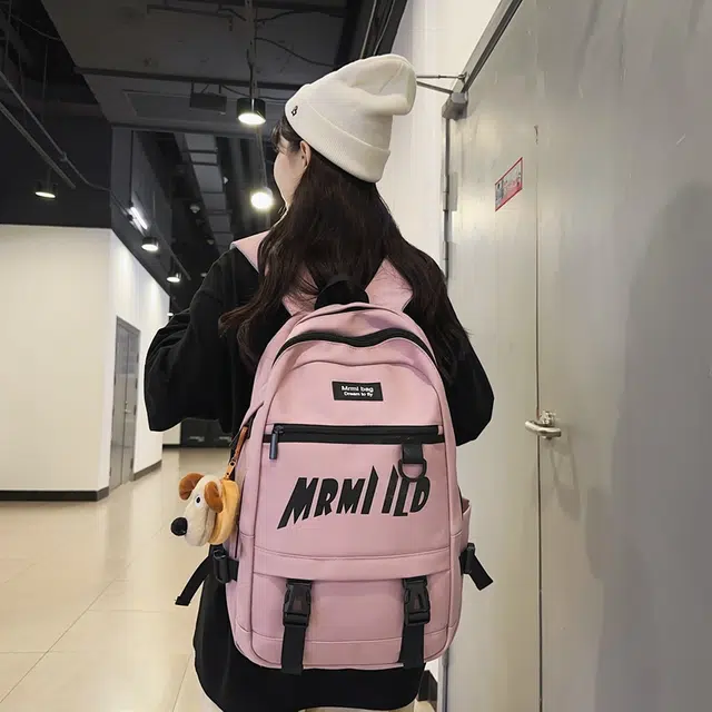醇龙 拉链开合 尼龙 双肩包 男女同款情侣款 黑色/米白色/红色/灰色/粉色
