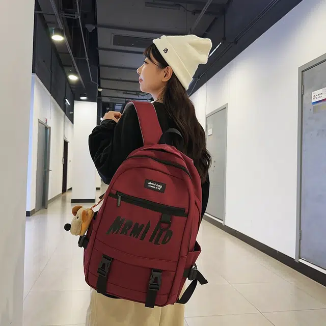 醇龙 拉链开合 尼龙 双肩包 男女同款情侣款 黑色/米白色/红色/灰色/粉色