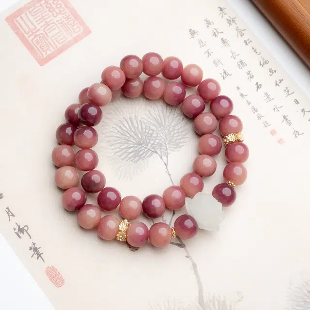 赤藤 新中式国潮复古文艺风好运连连诸事顺利莲花双圈古风盘玩珠串汉服旗袍配饰 菩提根 手串 女款