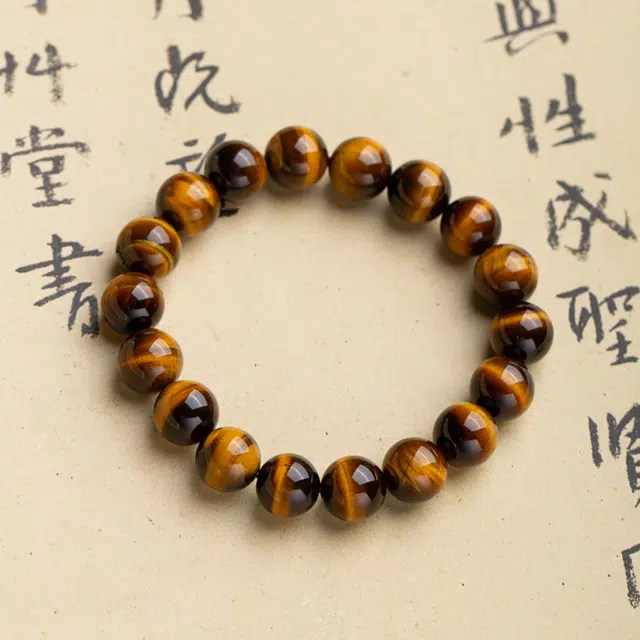 赤藤 简约设计个人独特大气佛珠好运招财纳福新中式串珠手饰复古风转运单圈天然 虎眼石 手串 男款