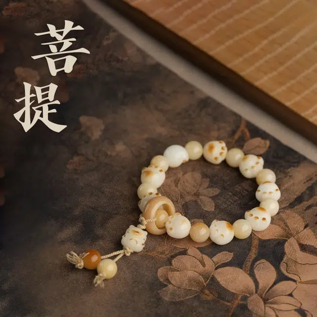 赤藤 炭烤猫爪可爱猫猫串珠招财转运纳福新中式文玩猫爪跑环单圈#好运 菩提根 手串 女款