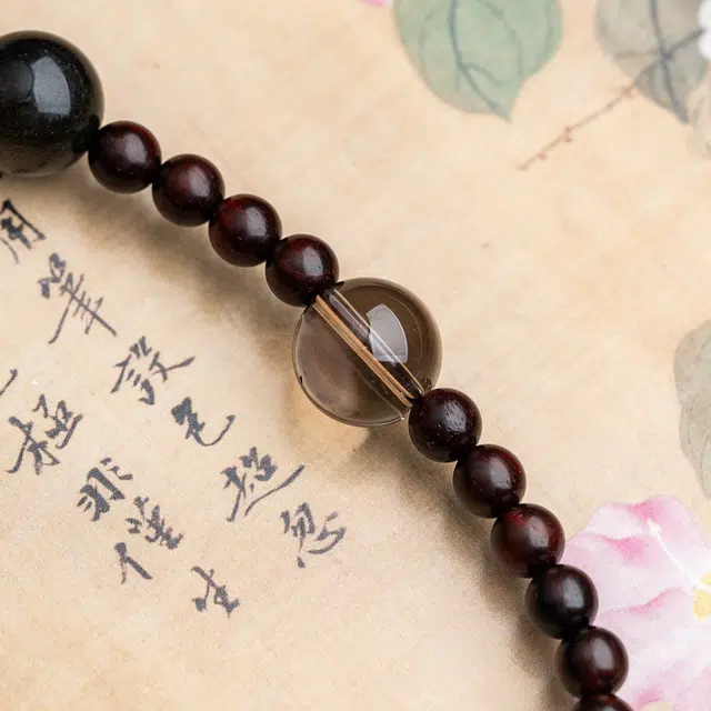 赤藤 新中式国潮民族风转运珠文玩念珠多宝虎眼石双圈茶晶水晶经典简约手饰时尚文艺优雅复古文玩念珠 紫檀属 手串 男女同款情侣款