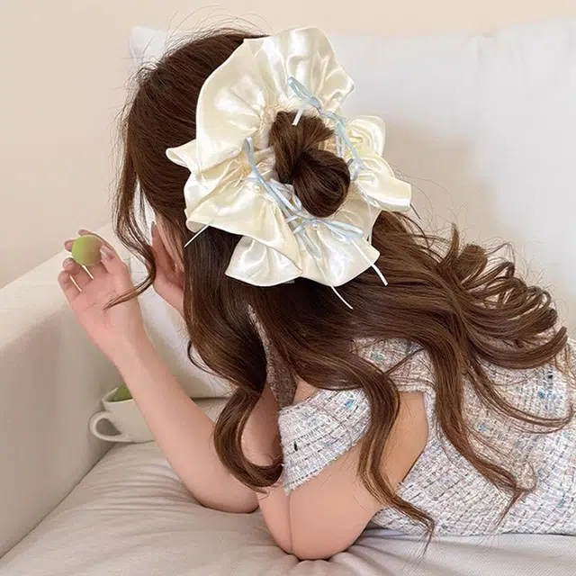 如花梦 甜美芭蕾风缎面蝴蝶结大肠 布艺 发圈 女款