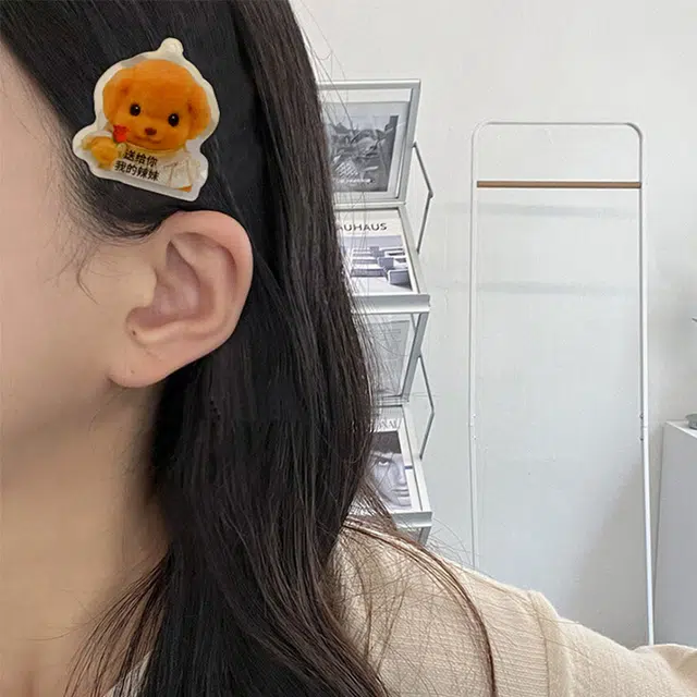 如花梦 搞怪趣味小狗贵宾犬刘海侧边碎发可爱甜美 亚克力 发夹 女款
