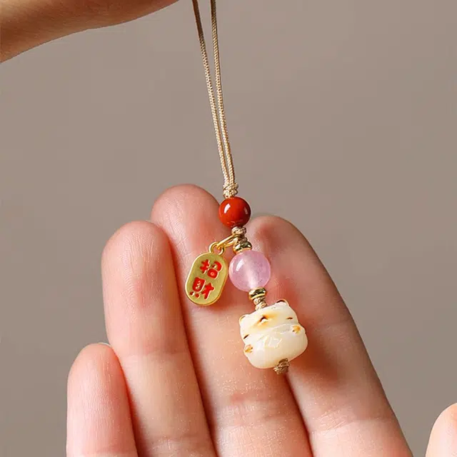 如花梦 炭烧招财猫可爱精致手机壳 白菩提 钥匙扣 男女同款情侣款