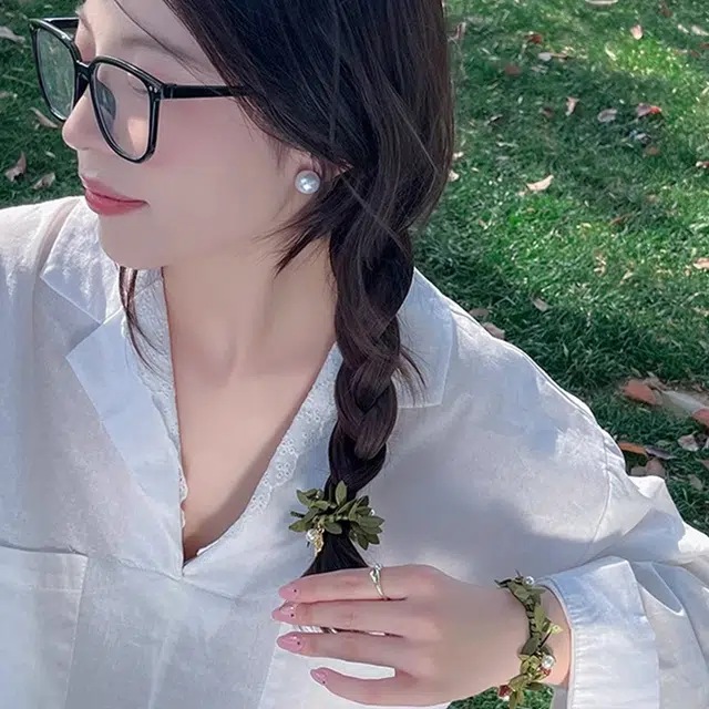 如花梦 草莓珍珠可爱树叶扎马尾 布艺 发圈 女款