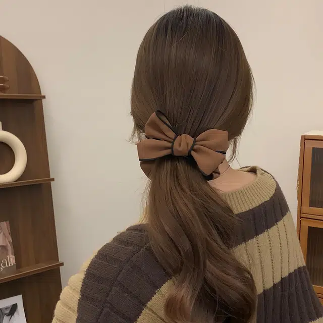 如花梦 甜美蝴蝶结高马尾抓夹氛围感少女心后脑勺扎发日常百搭气质丸子头 布艺 亚克力 发夹 女款