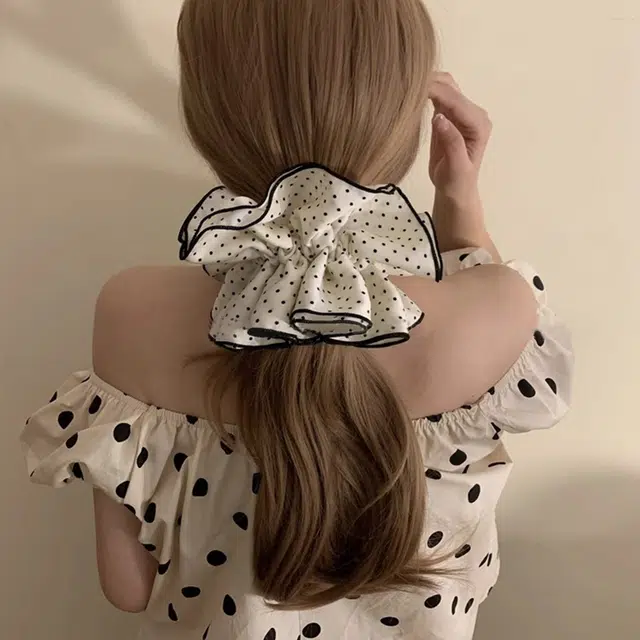 如花梦 早春高级感温柔气质波点大肠 布艺 发圈 女款