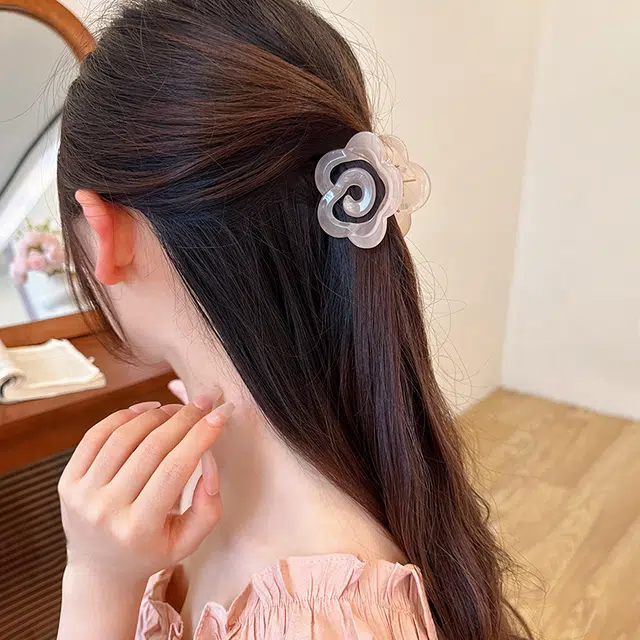 如花梦 韩系山茶花抓夹超仙花朵 后脑勺盘发鲨鱼夹发抓 亚克力 发夹 女款