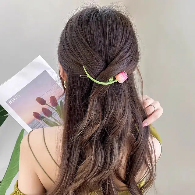 如花梦 郁金香花朵甜美可爱弧形花朵 合金 发夹 女款