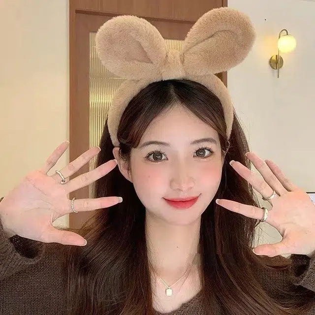 如花梦 可爱兔耳朵 日常百搭洗脸敷面膜 温柔防滑额前 毛绒 发箍 女款