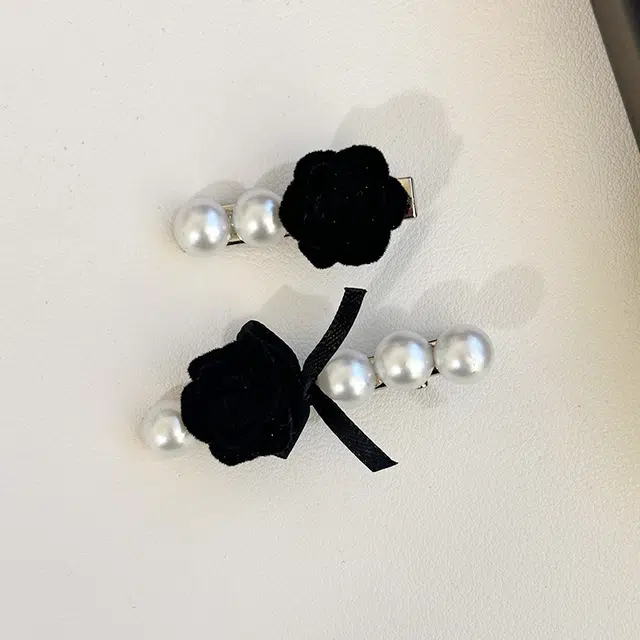 如花梦 法式复古珍珠玫瑰侧边刘海一字后脑勺碎发鸭嘴 合金 发夹 女款