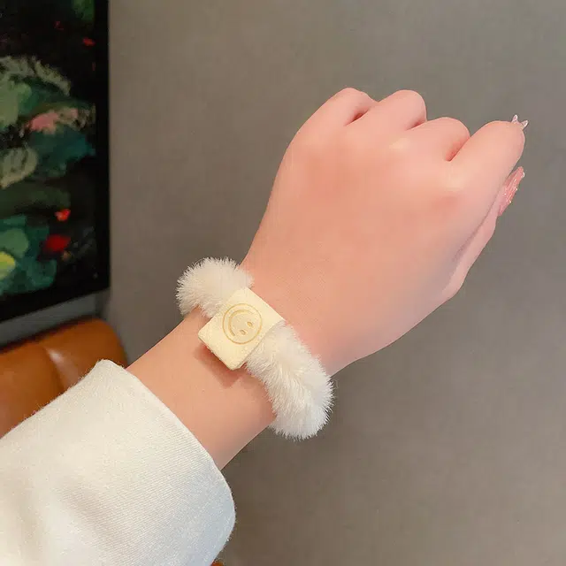 如花梦 美拉德 不伤发发饰可爱高弹力扎发  常百搭笑脸小熊发绳 毛绒 皮筋 发圈 女款