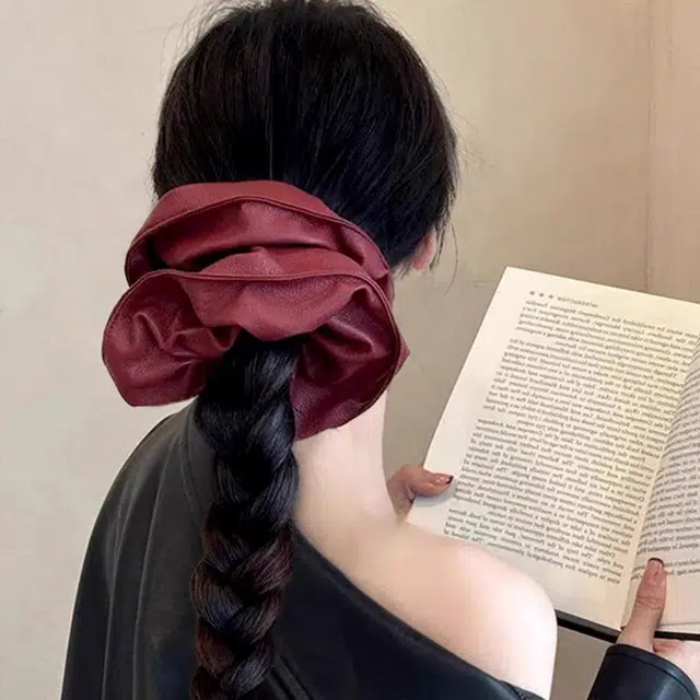 如花梦 红黑色大肠高级感超大号 皮质 发圈 女款