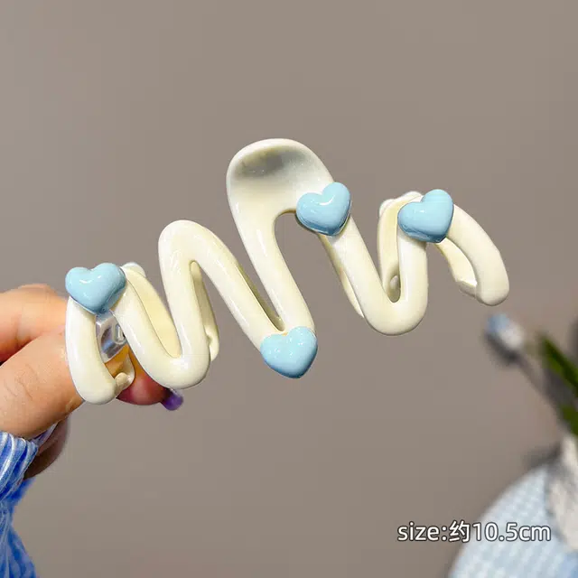 如花梦 奶油蓝爱心波浪后脑勺盘发抓夹鲨鱼夹子可爱发卡 亚克力 发夹 女款