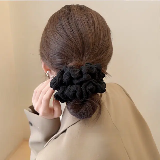 如花梦 甜美蓬松奶油泡泡大肠发圈 复古褶皱丸子头发饰发绳 日常百搭不伤发无痕头绳 女款