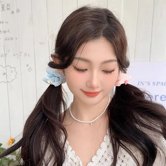 如花梦 高级感蓝白波点可爱扎头发 布艺 发圈 女款