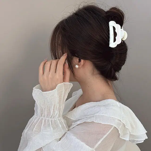 如花梦 奶油少女系列 碎花格纹甜美蝴蝶结发饰抓夹后脑勺鲨鱼夹 醋酸 发夹 女款 多款可选