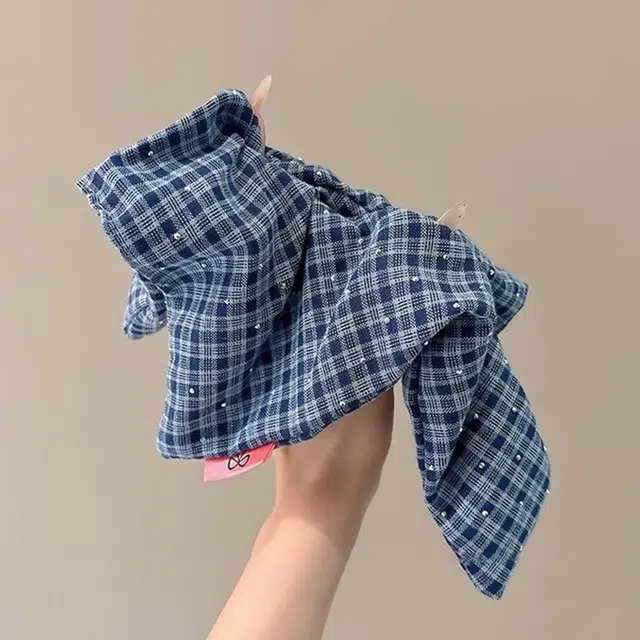 如花梦 藏青色格子方巾大肠发圈韩系高级感大号低马尾 布艺 头绳 女款