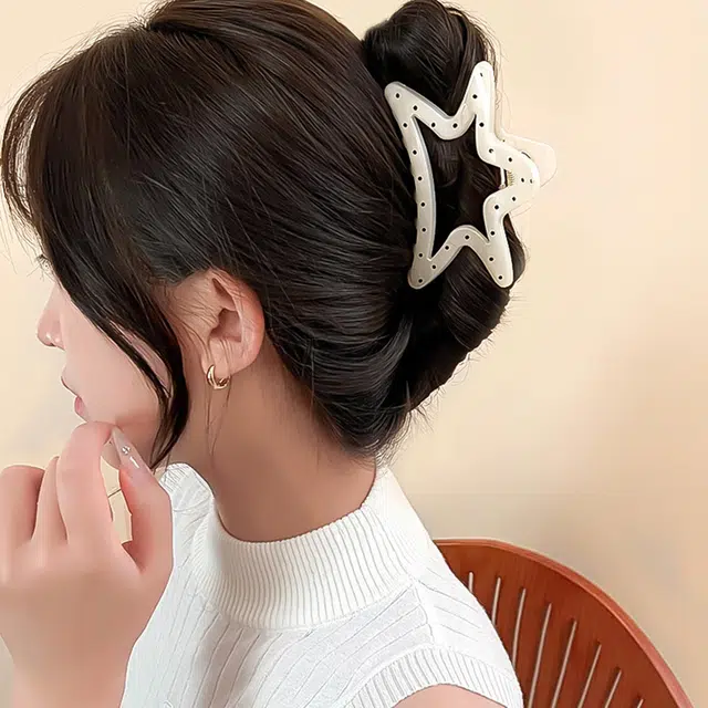 如花梦 韩版波点黑色质感几何温柔日常后脑勺抓夹发量多大号鲨鱼夹 亚克力 发夹 女款
