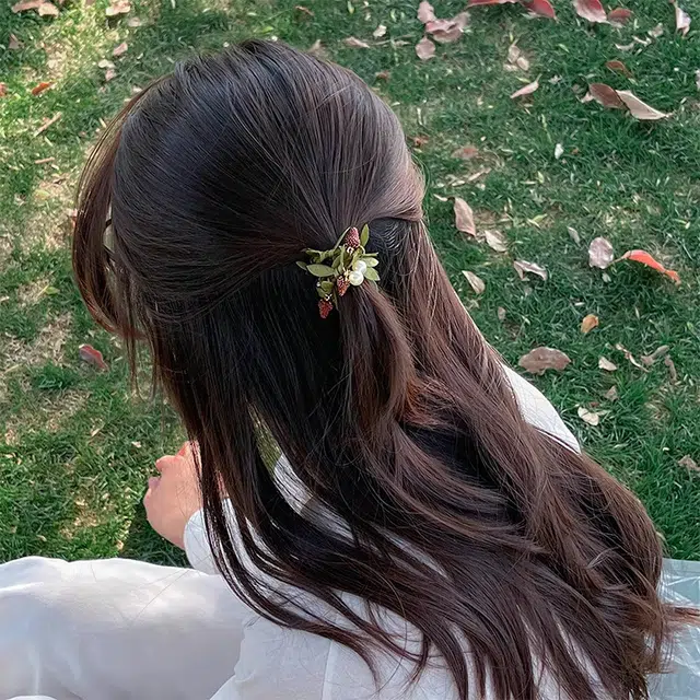 如花梦 草莓珍珠可爱树叶扎马尾 布艺 发圈 女款