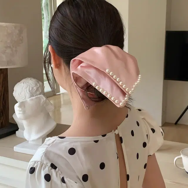 如花梦 复古缎面白色方巾大肠高级感发饰方形 布艺 头绳 女款