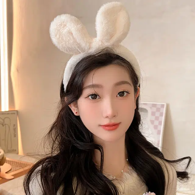 如花梦 可爱兔耳朵 日常百搭洗脸敷面膜 温柔防滑额前 毛绒 发箍 女款