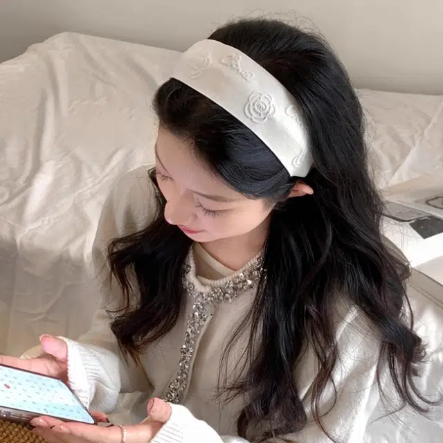 如花梦 温柔小香风白色宽边气质高颅顶洗脸压发 布艺 发箍 女款