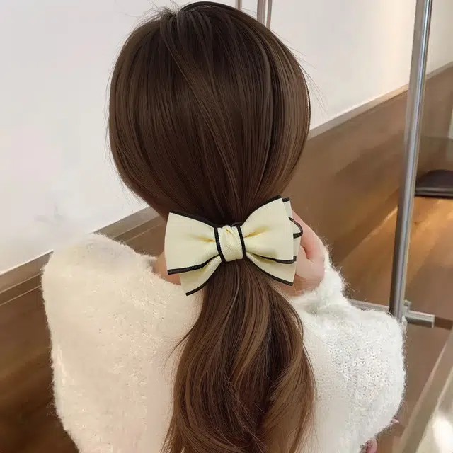 如花梦 甜美蝴蝶结高马尾抓夹氛围感少女心后脑勺扎发日常百搭气质丸子头 布艺 亚克力 发夹 女款