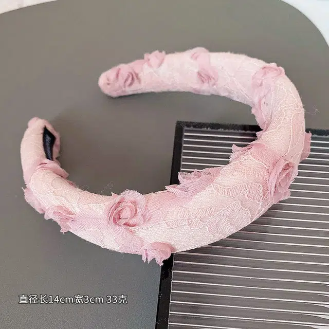 如花梦 粉色海绵宽边高级感压发头箍增高颅顶发捆 布艺 发箍 女款