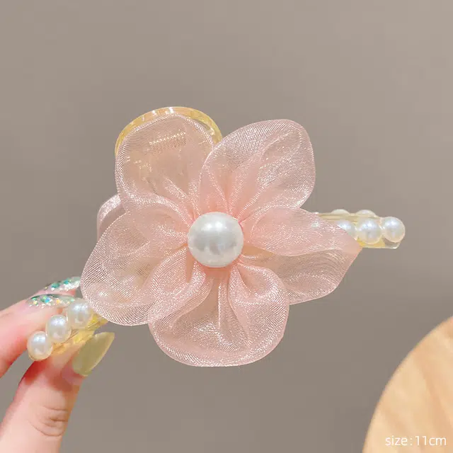 如花梦 欧根纱花朵珍珠女高端发卡后脑勺发抓夹 亚克力 发夹 女款