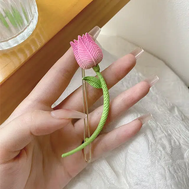 如花梦 郁金香花朵甜美可爱弧形花朵 合金 发夹 女款