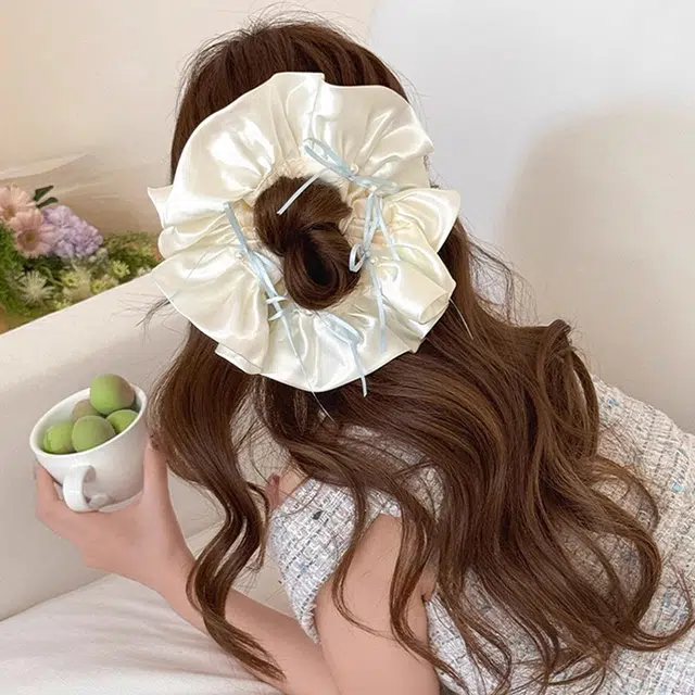 如花梦 甜美芭蕾风缎面蝴蝶结大肠 布艺 发圈 女款