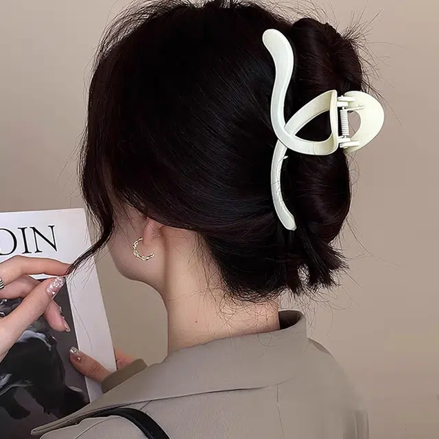 如花梦 韩流简约磨砂线条美拉德抓夹后脑勺大号鲨鱼夹 日常百搭发夹通勤发饰 女款