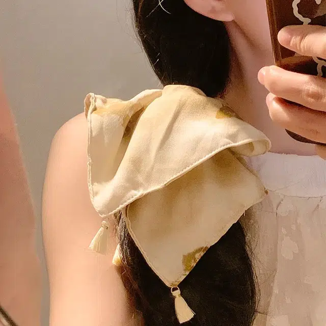 如花梦 水墨蝴蝶方巾大肠方形发绳麦穗流苏 布艺 发圈 女款
