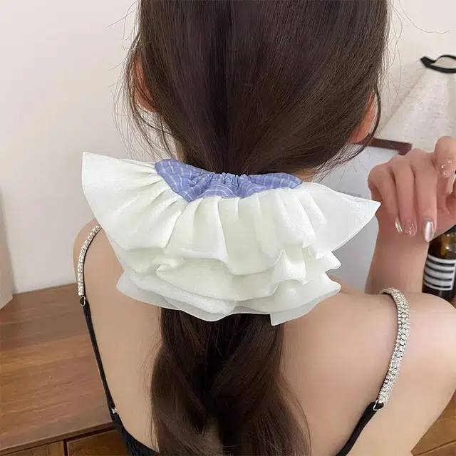 如花梦 奶油缎面褶皱高级感甜美公主感 网纱 发圈 女款