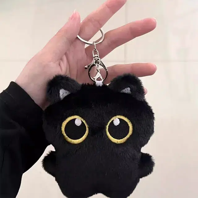 如花梦 黑猫玩偶公仔可爱猫咪 布艺 钥匙扣 男女同款情侣款