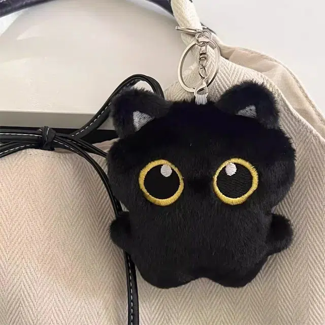 如花梦 黑猫玩偶公仔可爱猫咪 布艺 钥匙扣 男女同款情侣款