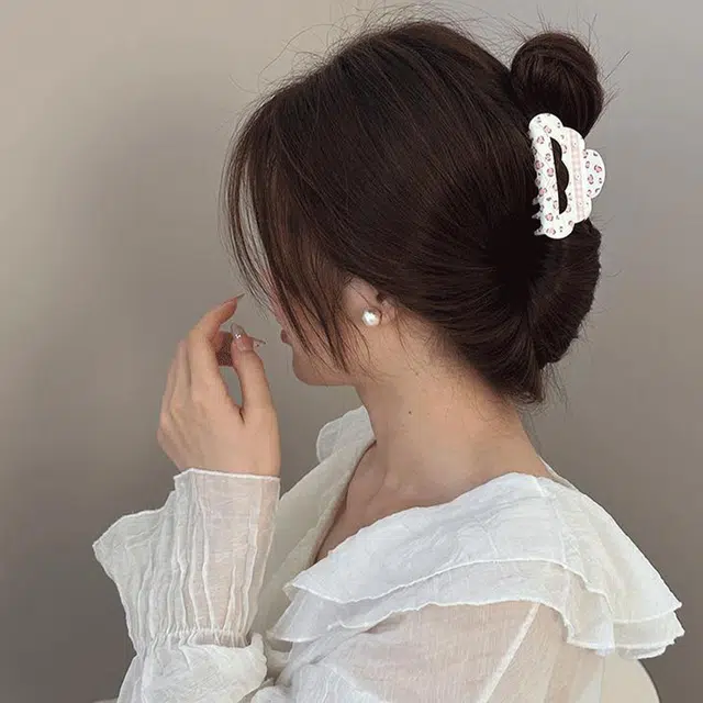 如花梦 奶油少女系列 碎花格纹甜美蝴蝶结发饰抓夹后脑勺鲨鱼夹 醋酸 发夹 女款 多款可选