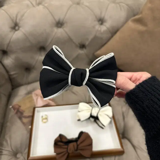 如花梦 甜美蝴蝶结高马尾抓夹氛围感少女心后脑勺扎发日常百搭气质丸子头 布艺 亚克力 发夹 女款