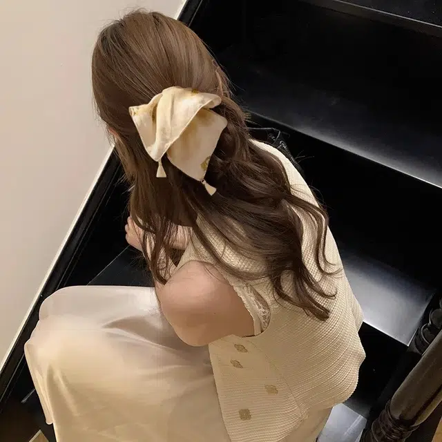 如花梦 水墨蝴蝶方巾大肠方形发绳麦穗流苏 布艺 发圈 女款