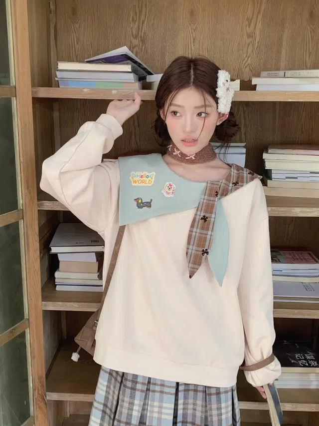 桴生 卡通可爱海军领撞色男女春秋洋气百搭减龄上衣卫衣 女款