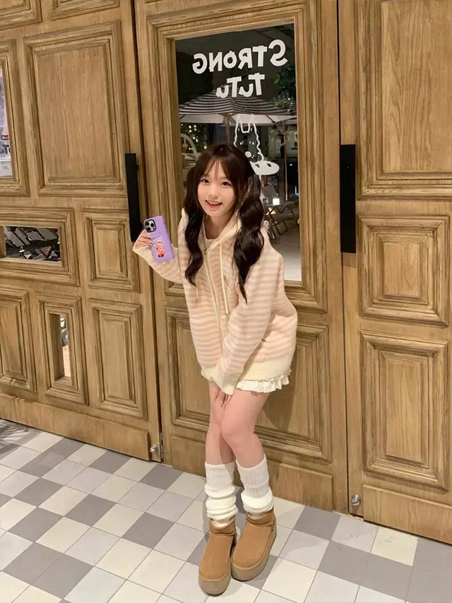 桴生 毛衣慵懒高级感冬季学院风可盐可甜减龄长袖条纹开衫外套 针织衫 女款