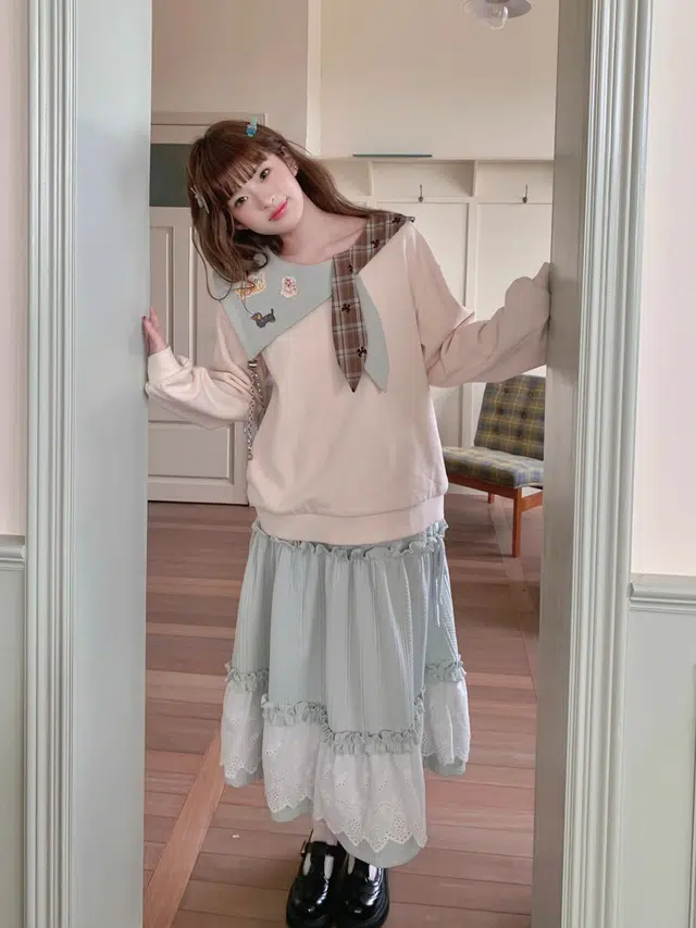 桴生 卡通可爱海军领撞色男女春秋洋气百搭减龄上衣卫衣 女款