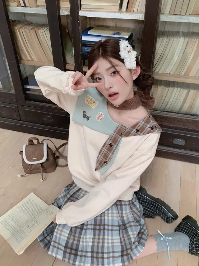 桴生 卡通可爱海军领撞色男女春秋洋气百搭减龄上衣卫衣 女款