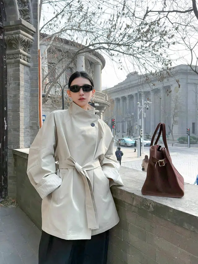 桴生 系立领风衣外套女高级感小个子气质英伦风中长款休闲大衣 女款