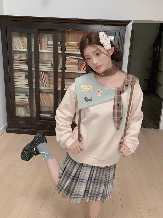 桴生 卡通可爱海军领撞色男女春秋洋气百搭减龄上衣卫衣 女款